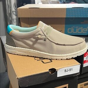 Hey Dude Wally Men's Slip-On Beige and Teal Loafers